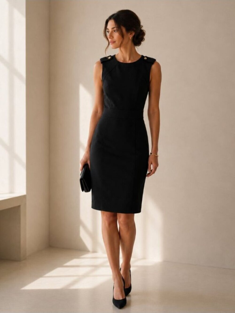 Tory Burch Wool Blend Sheath Dress NWT Classic Gold Accent Black Size 0